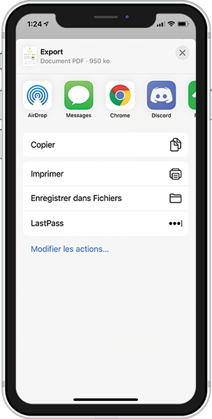 Sélectionnez l’application que vous souhaitez utiliser pour partager le rapport.