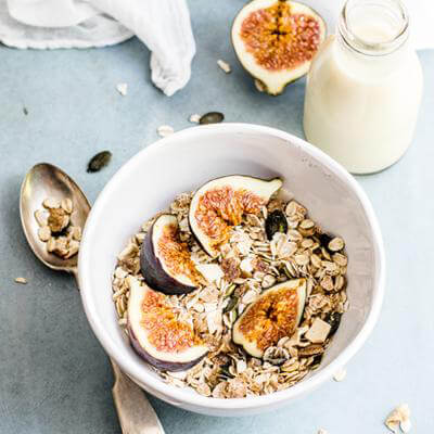 Breakfast bowl and fruits