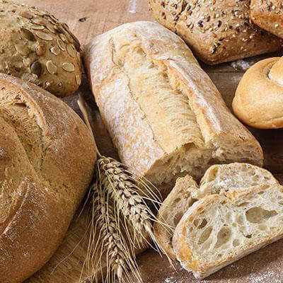 Delicious fresh breads on a table