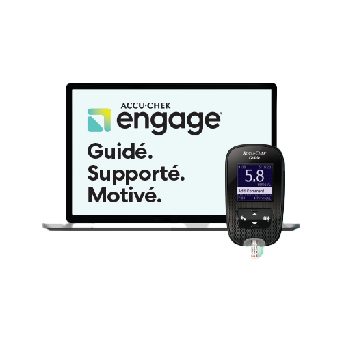 Image montrant le glucomètre Accu-Chek Guide et le programme engage.
