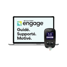 Image montrant le glucomètre Accu-Chek Guide et le programme engage.