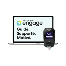 Image montrant le glucomètre Accu-Chek Guide et le programme engage.