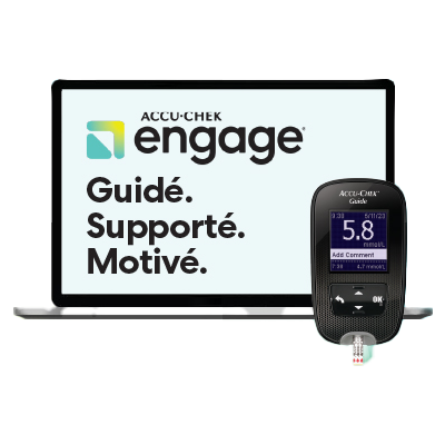 Image montrant le glucomètre Accu-Chek Guide et le programme engage.